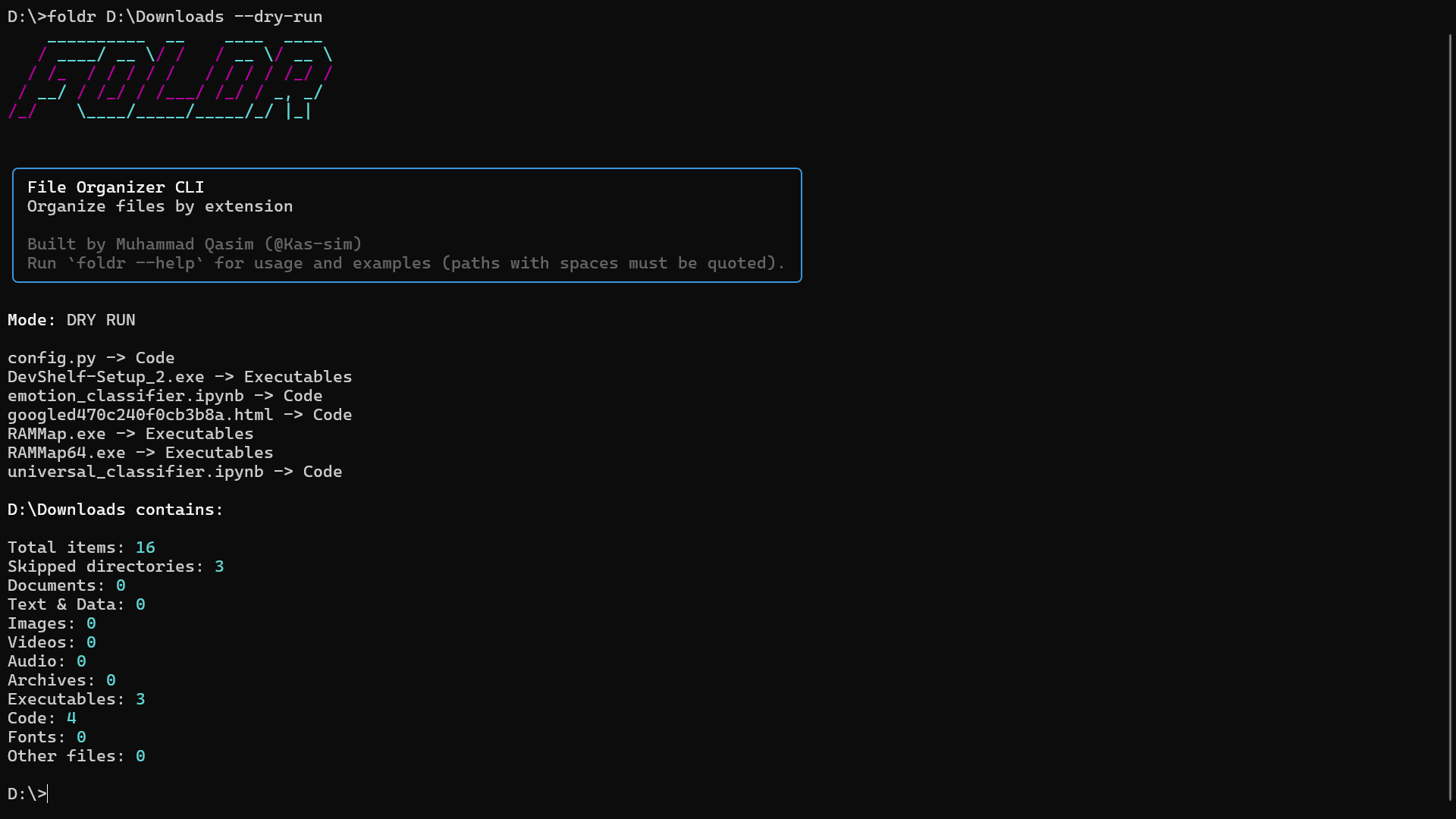 Foldr CLI dry-run output